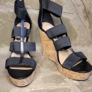Steve Madden Selinah Elastic Strappy Black Wedges